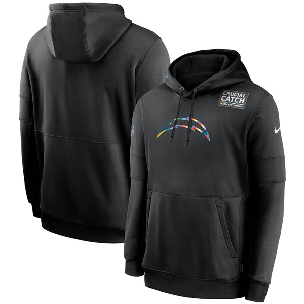 Men's Los Angeles Chargers 2020 Black Crucial Catch Sideline Performance Pullover NFL Hoodie
